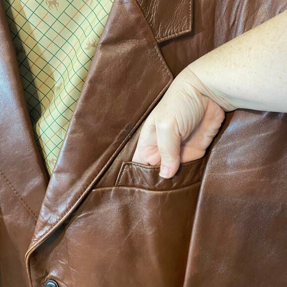 Vintage Sears Clipper Mist Brown Leather Blazer 42S Equestrian Lined western - Picture 3 of 12